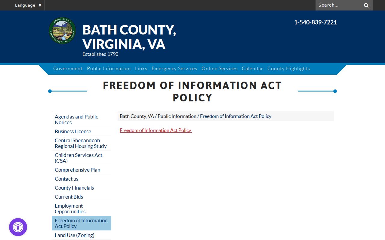 Bath County warrant records and FOIA request information