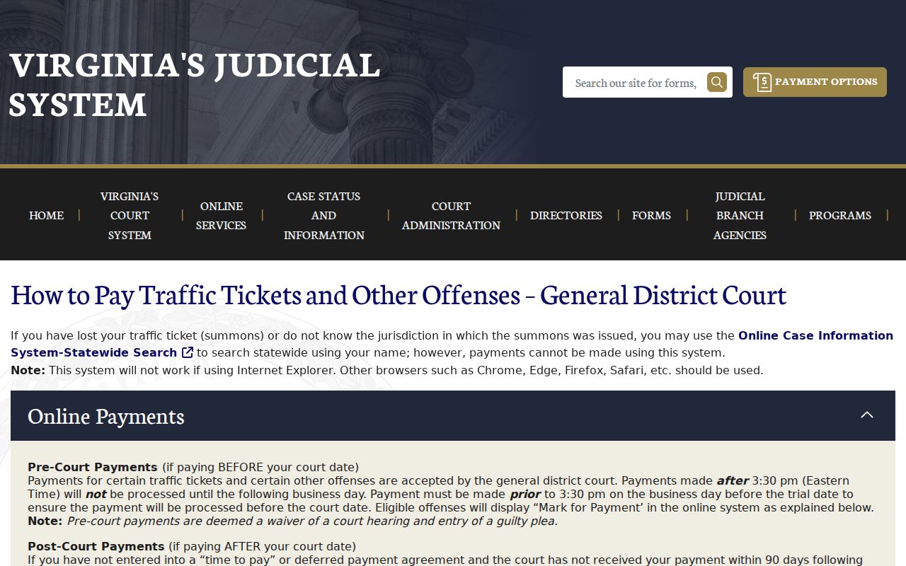 Bath County traffic warrant search and court payment controls