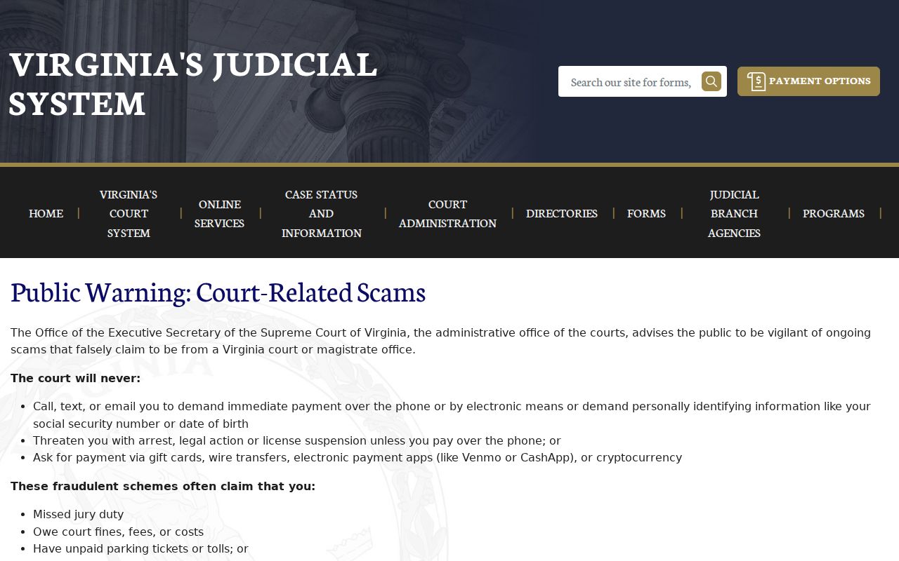Bath County most wanted safety and Virginia court scam warning