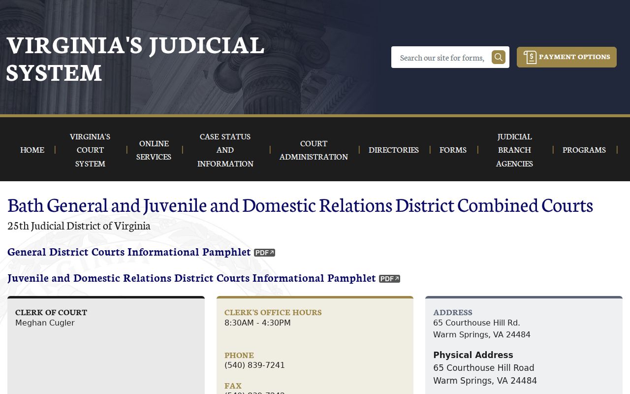 Bath County warrant records Combined Courts contact and schedule