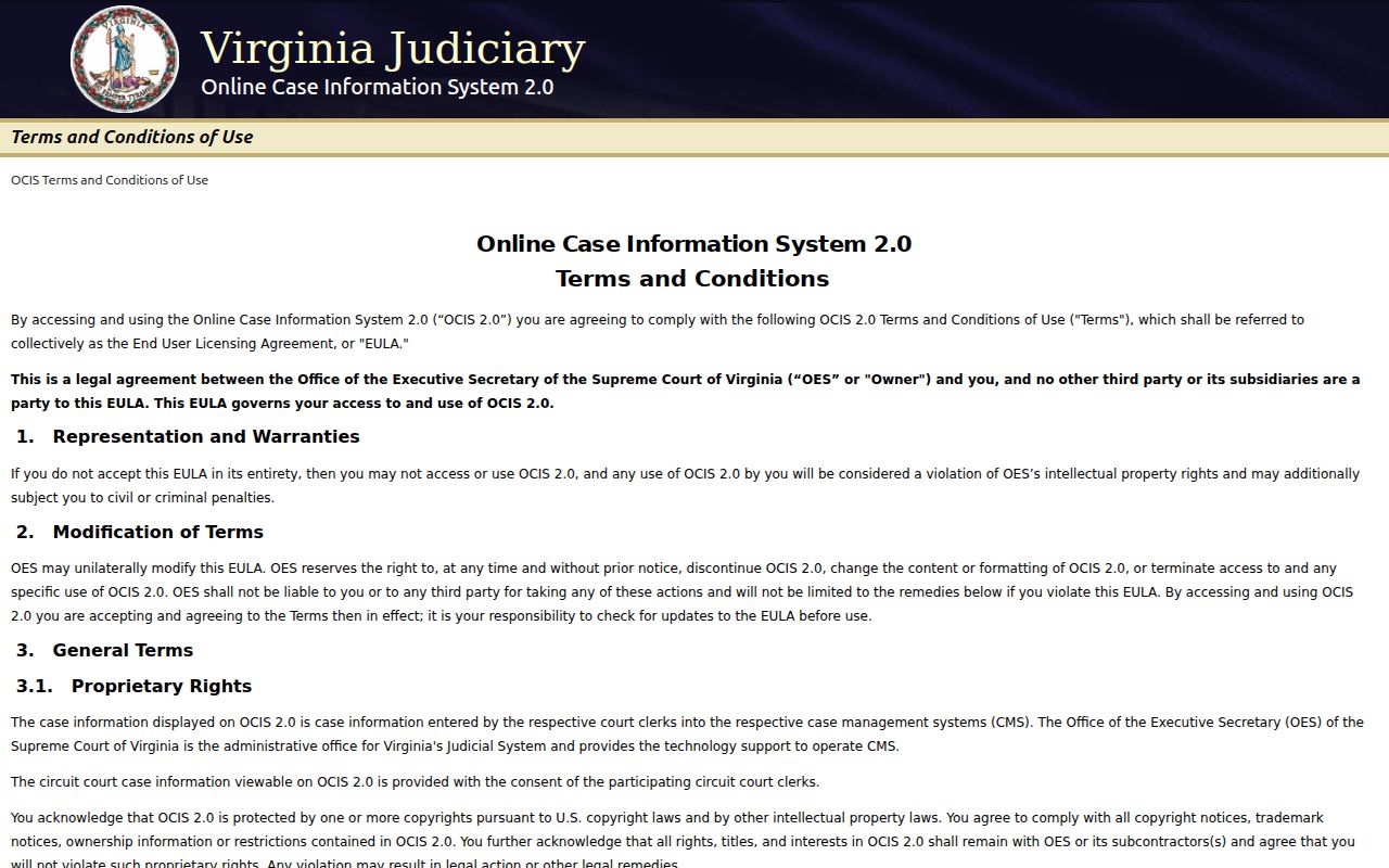 Bath County warrant lookup using Virginia OCIS case search